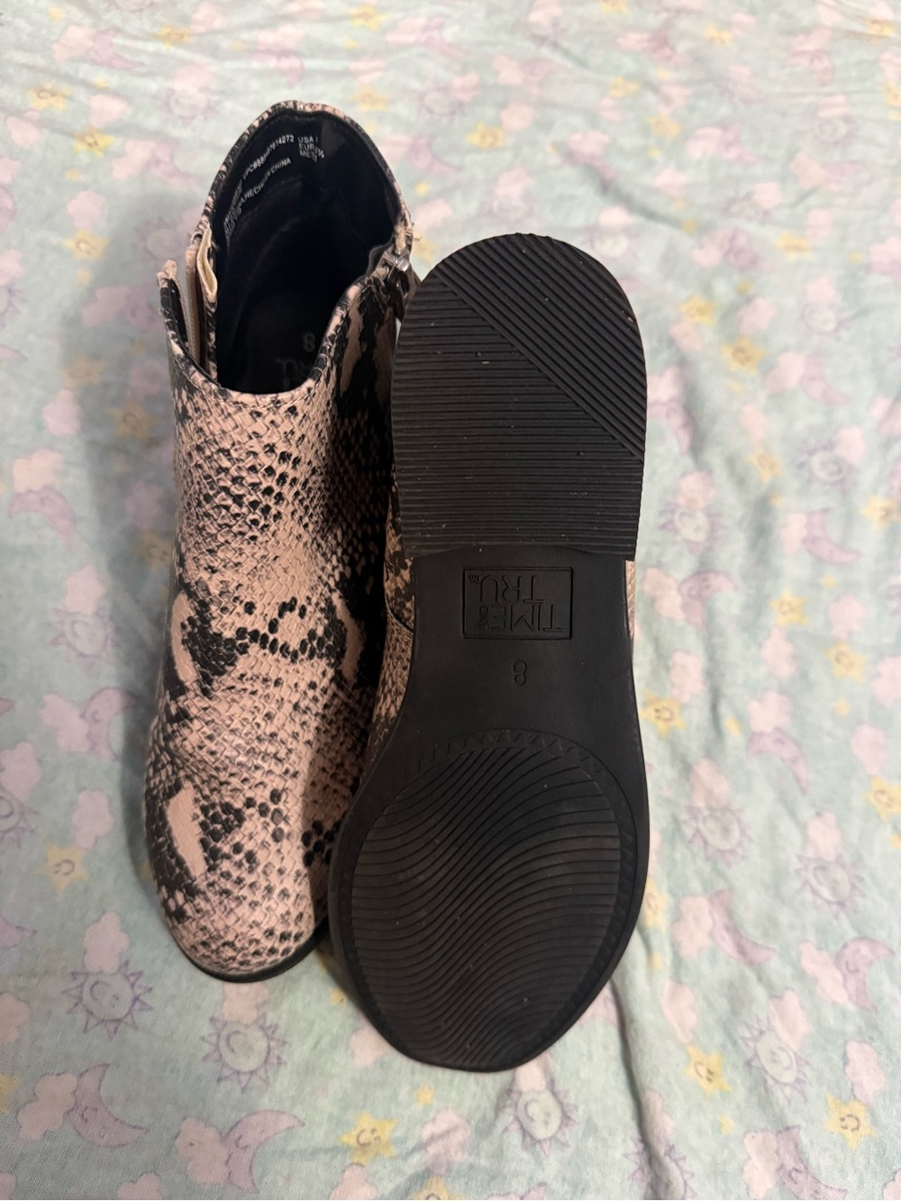 Time and Tru Pink Snakeskin-Print Ankle Booties